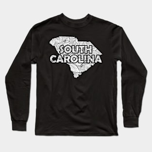 Mandala art map of South Carolina with text in white Long Sleeve T-Shirt